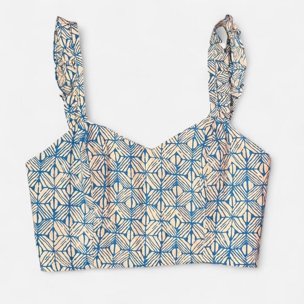 Geometric Greek Crop Top with Ruffled Straps